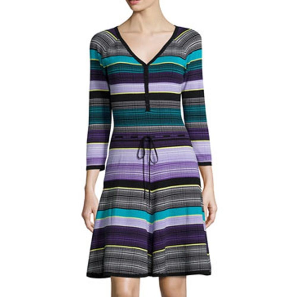 Diane Von Furstenberg Carrigan Dress Striped Fit and Flare V-Neck Silk Blend DVF